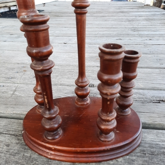 Vintage MCM mid-century modern dark wooden candlestick 5 graduated candelabra - Picture 8 of 9
